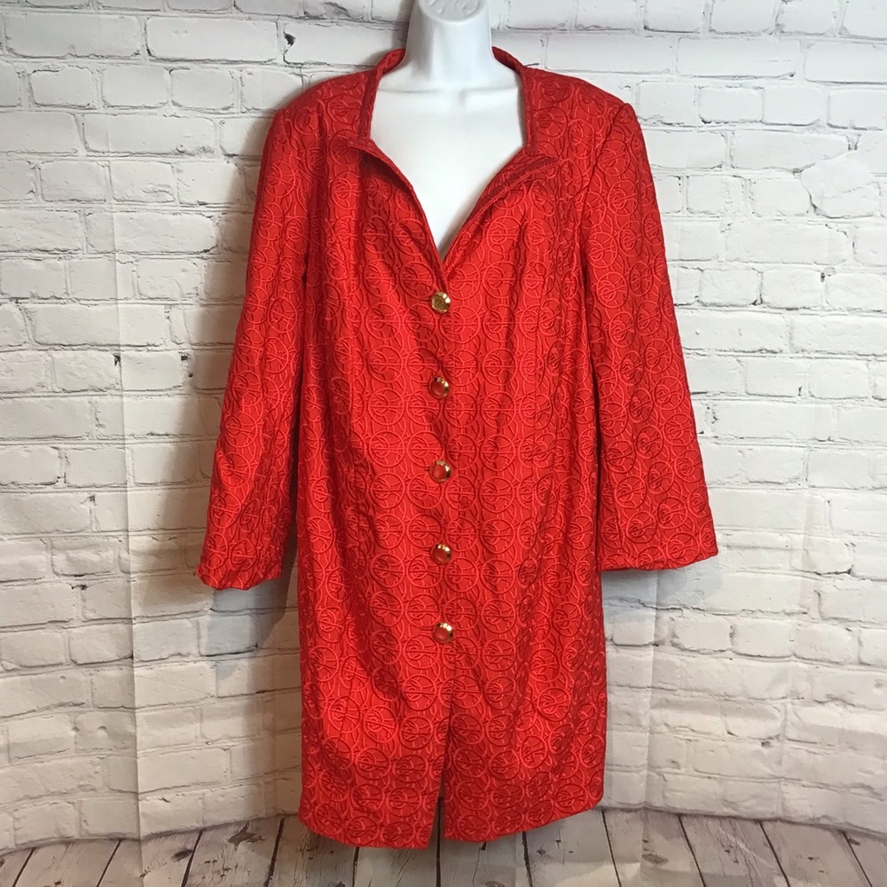 VALENTINO VTG RED EMBROIDERED KNEE LENGTH EVENING COAT SZ MED/LG
